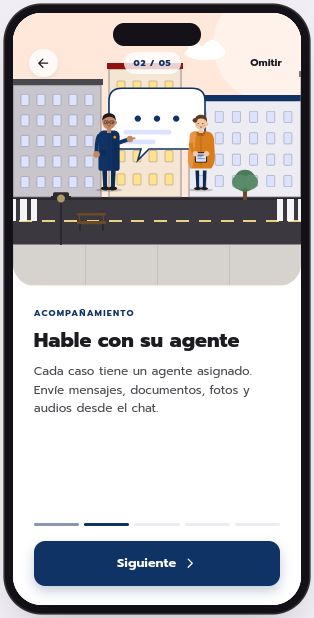 Pantalla de chat con tu agente en el app DSF